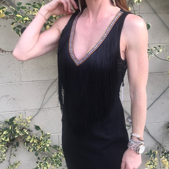 Anthropology Little Black Dress Black Fringe LBD - Picture 6 of 8